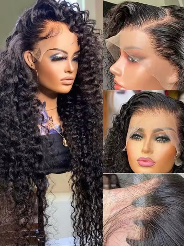 32 inches Curly 250 density Lace Front water wave wig