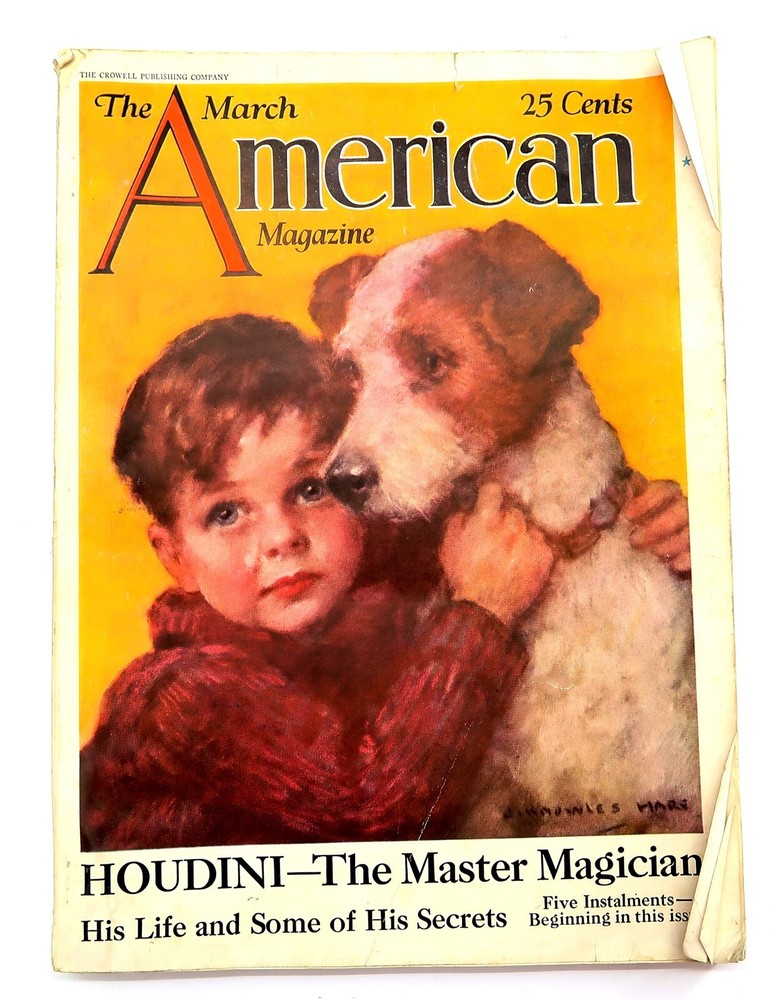 Antique 1928 THE AMERICAN MAGAZINE from March ~ Houdini Master Magician cover