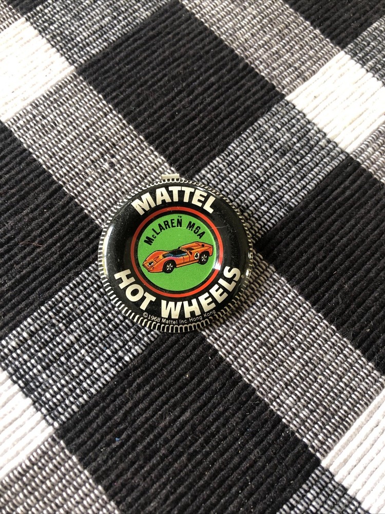 1960s Mattel Hot Wheels Redline Custom McLaren M6A Pin Button Badge Vtg