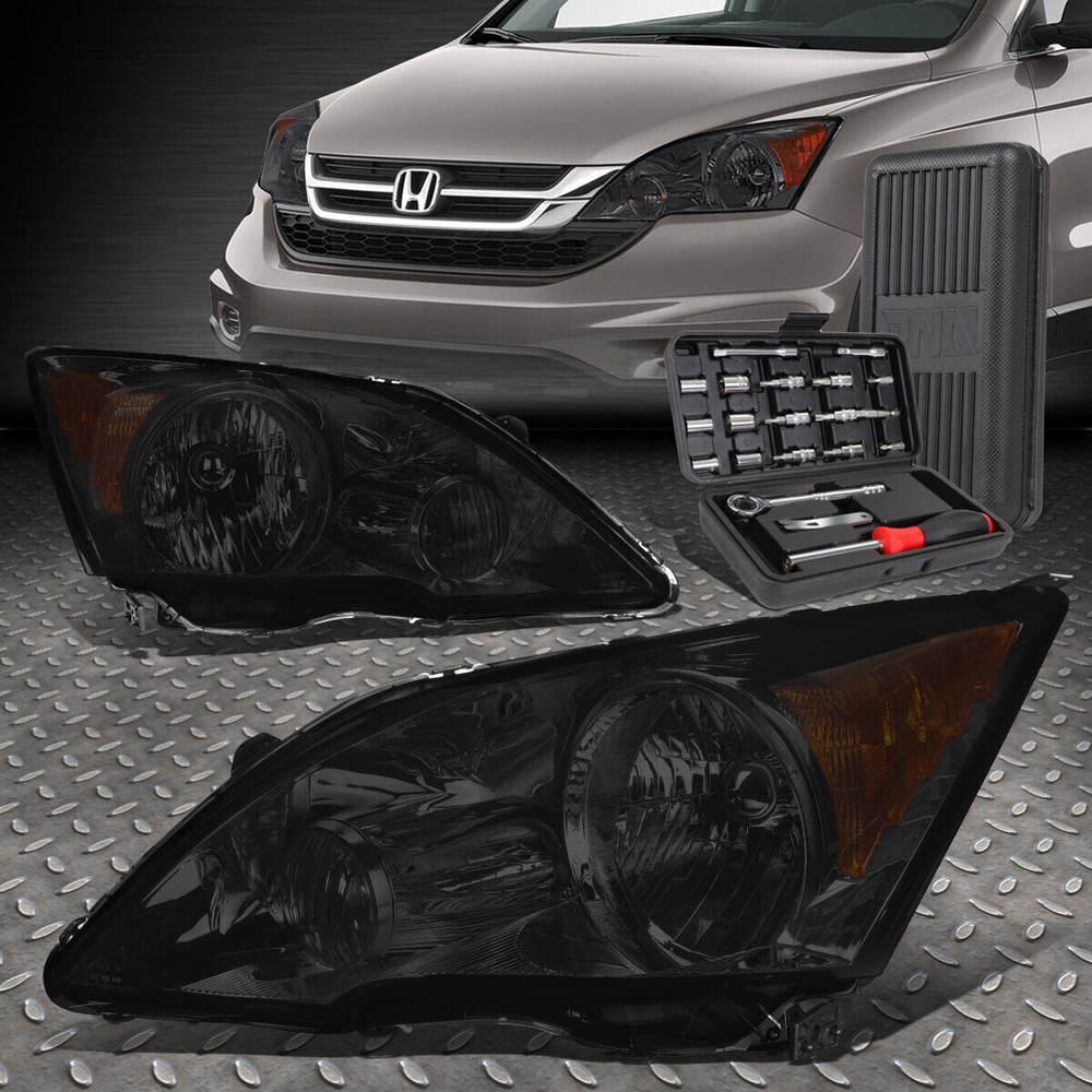 FOR 07-11 HONDA CRV SMOKED HOUSING AMBER CORNER HEADLIGHT HEAD LAMPS+TOOL SET