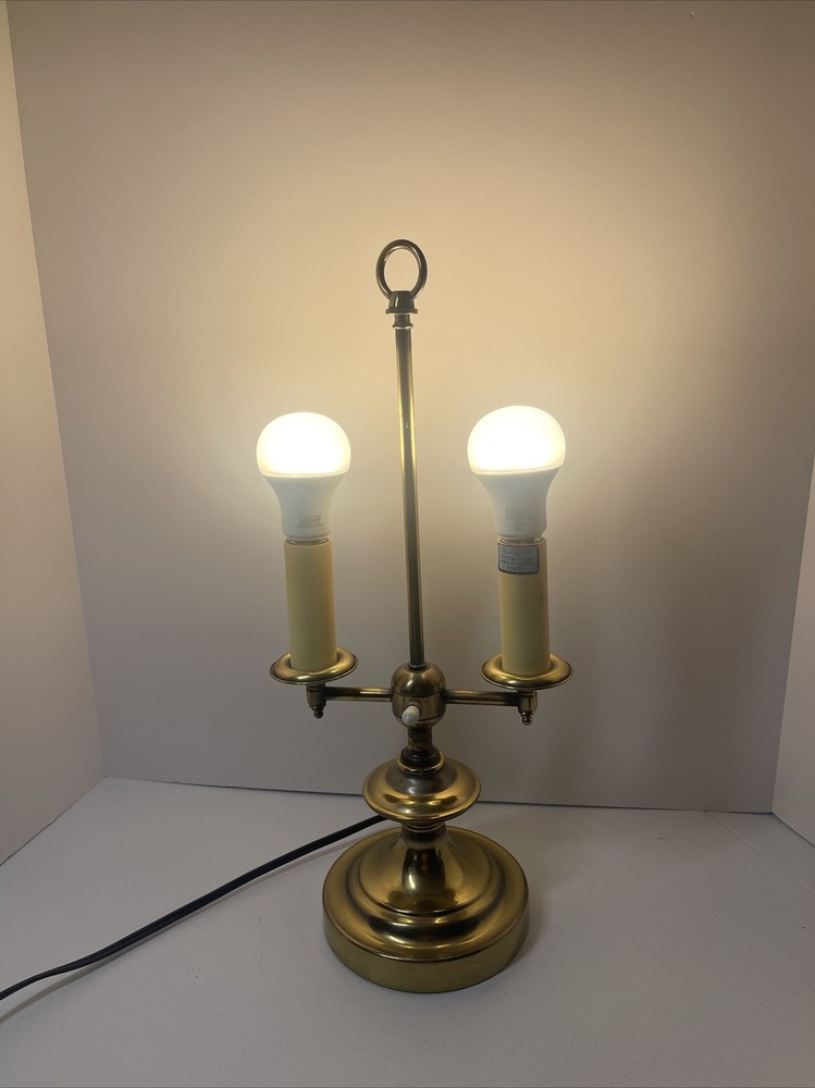 Vintage Multiple Setting Brass Lamp No Shade Two Bulb Electric Wall Plug
