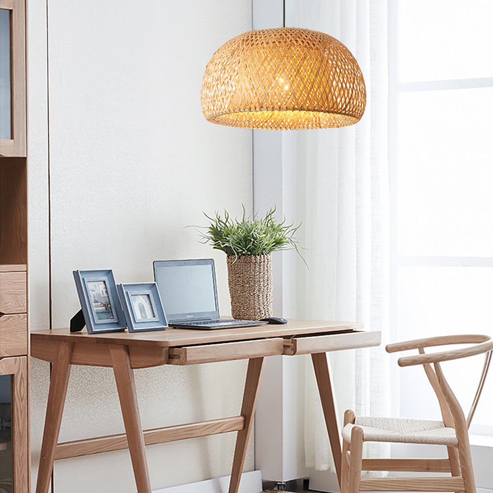 Bamboo Wicker Rattan Pendant Light Fixture Asian Vintage Hanging Ceiling Lamp US