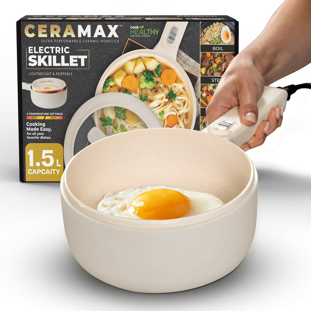 Ceramax Electric Hot Pot 1.5L Nonstick Ceramic Skillet Pan 800W Mini Cooker