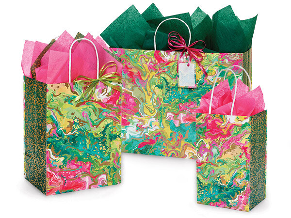 MARBLE SPLASH Glossy Gift Bags Custom Sizes & Bulk Packaging Options  