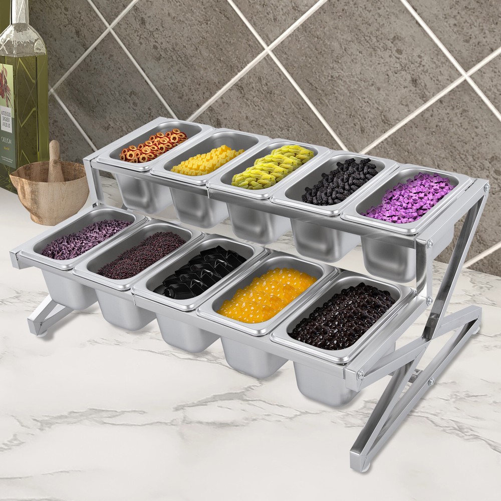 2-Tier Metal Spice Rack Organizer with 10 Compartments for Kitchen Storage