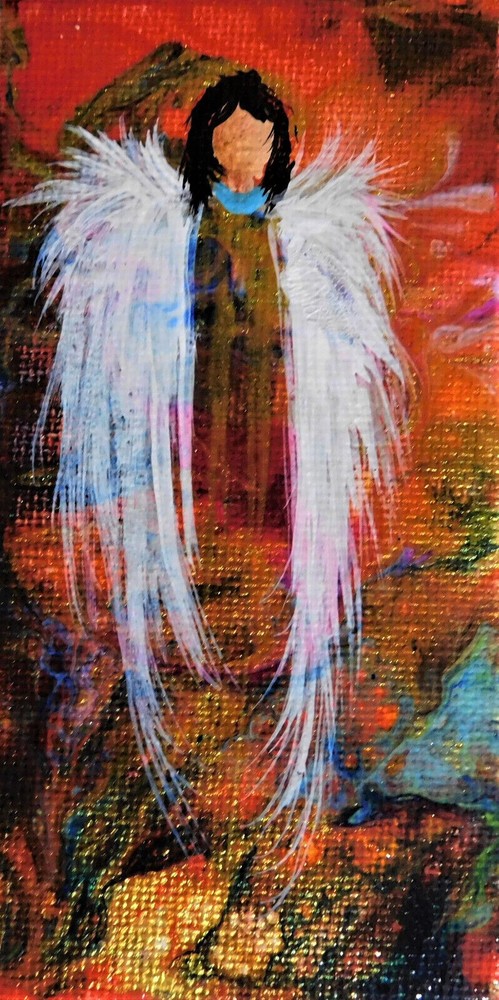 Angel Spiritual Heavenly Painting Original Pour Art by Rain Crow