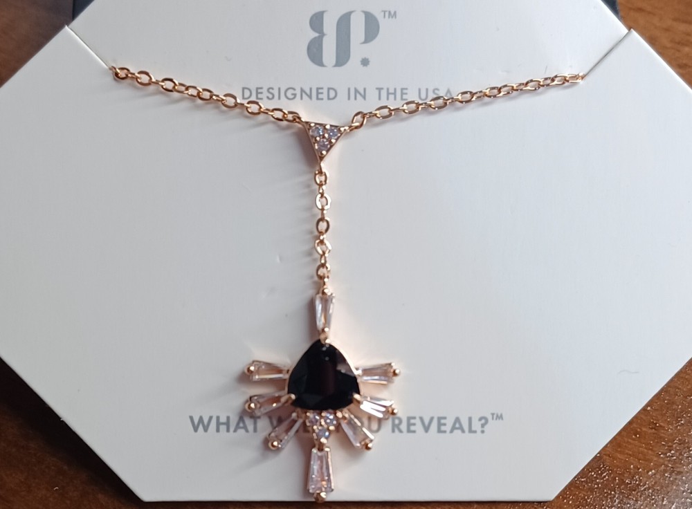 Sunburst Pendant with Black Onyx, Cubic Zirconia, and Rose Gold Plating
