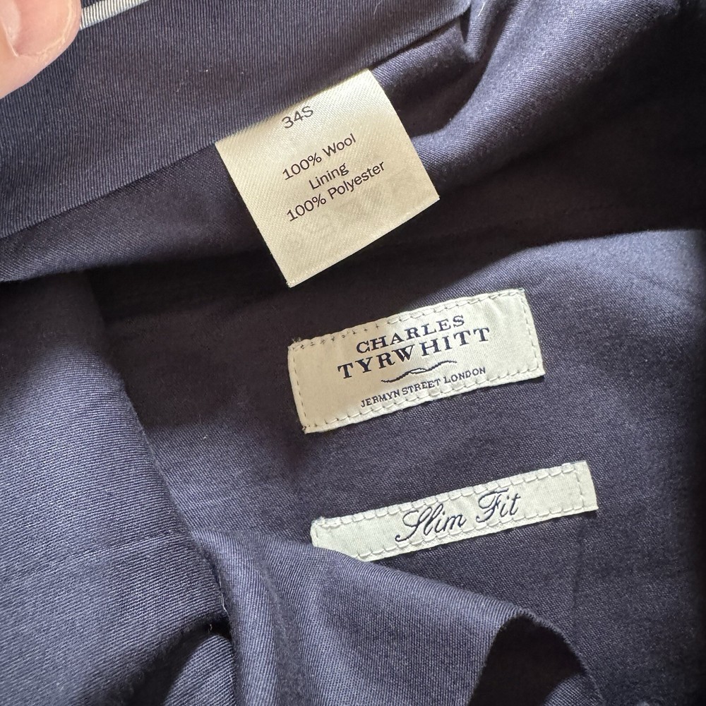 Charles Tyrwhitt Dress Pants Mens Size 34 S Wool Slim Fit Flat Front Blue Formal