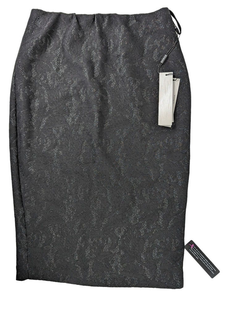 Black Pencil Skirt, Roman, Stretch, Jacquard Print, Size UK 10
