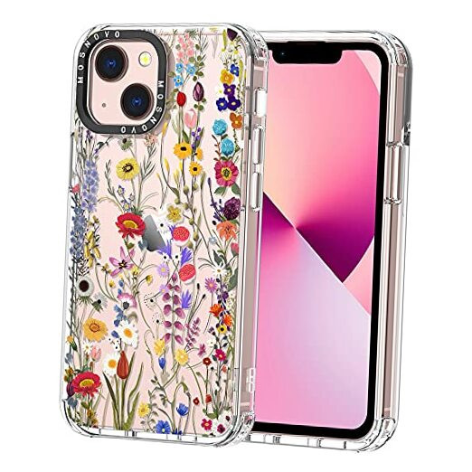 Case for [Buffertech 6.6ft Military-Grade iPhone 13 Clear - Wildflower Meadow