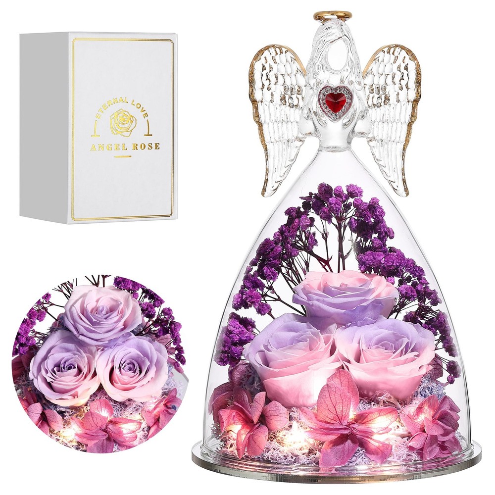 Mothers Day Rose Angel Figurine Gift with Real Preserved Flowers for Women-image