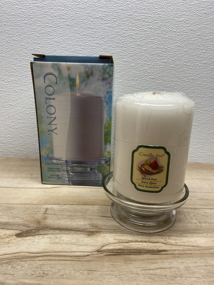 Clear Glass Round Colony Ambiance 2-Piece Candleholder Set with Candle