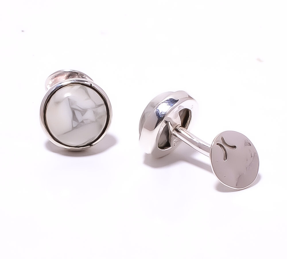 Howlite USA Gemstone 925 Sterling Silver Bali Cufflinks for Men T26