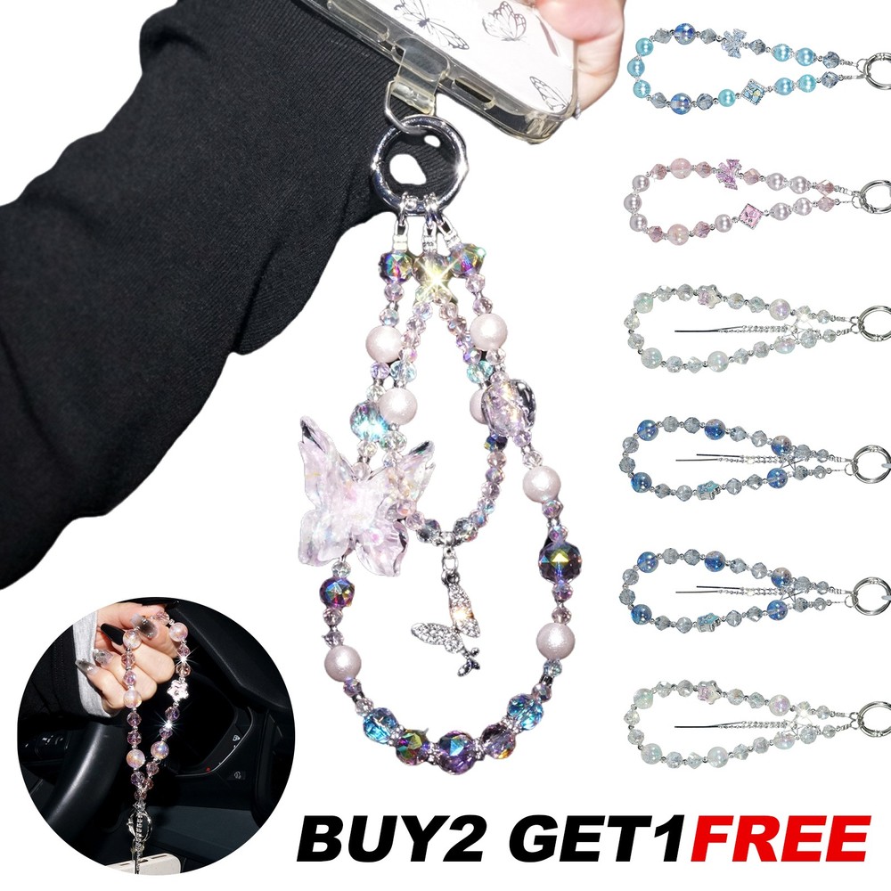 Bling Butterfly Crystal Lanyard Cell Phone Bag Strap Wristlet Keychain for Women