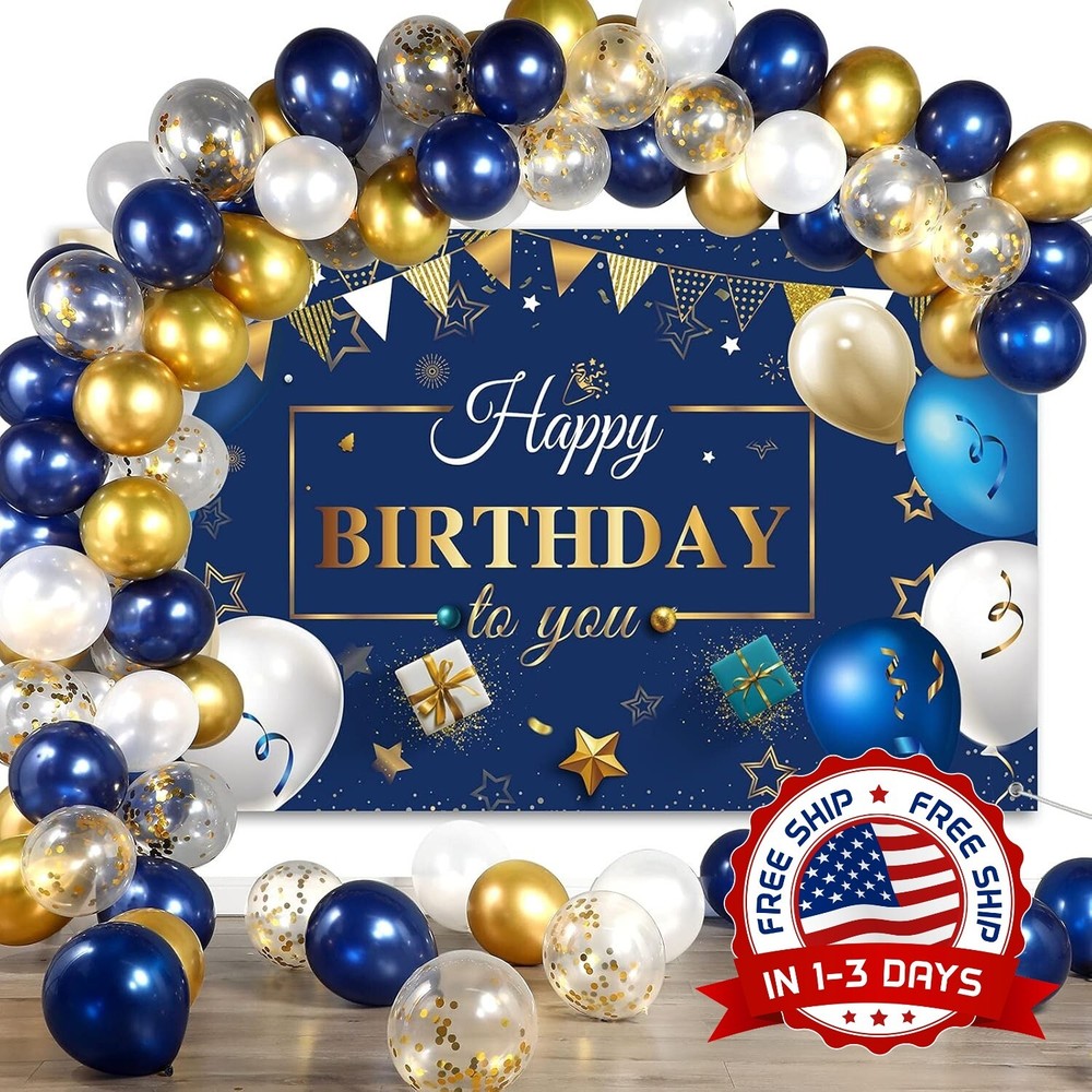 Conjunto De Decoración Para Fiesta De Cumpleaños En Tonos Azul Marino 50 PCS NEW