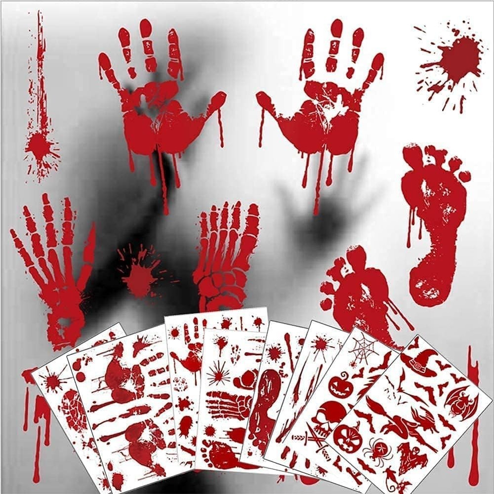 Halloween Decorations, 8 Sheet/95Pcs Bloody Handprint 95pcs