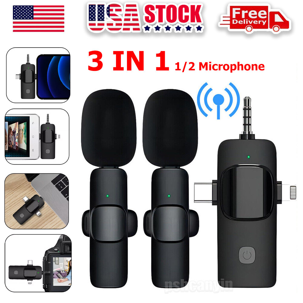 3in1 Wireless Mini Lavalier Mic for iPhone Android USB-C Video Recording
