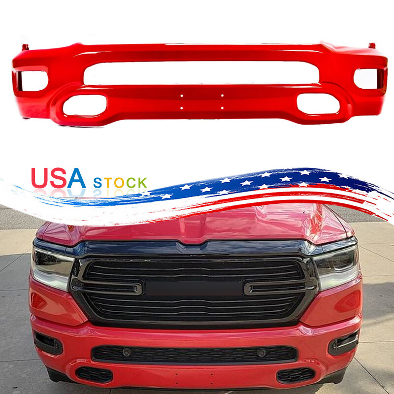 Fits Ram 1500 2019-2024 Flame Red Front Bumper Face Bar W/ Fog Light Hole Steel