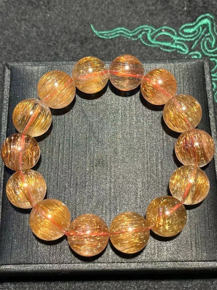 16mm Natural Copper Rutilated Quartz Healing Crystal Jewelry Bracelet Reiki AAA+