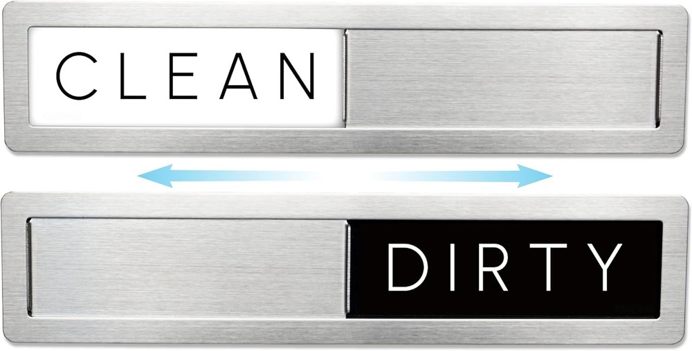 Stainless Steel Dishwasher Magnet Clean Dirty Sign, Premium Black & White