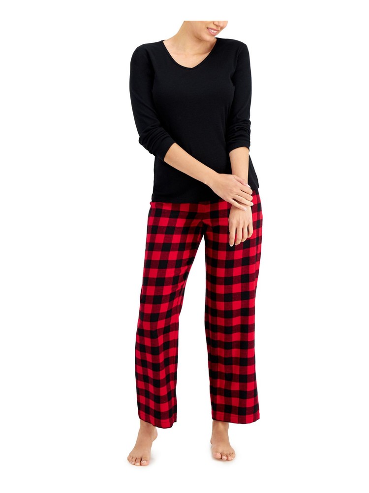 CHARTER CLUB Intimates Black Straight Leg Plaid Sleep Pants Petites PM