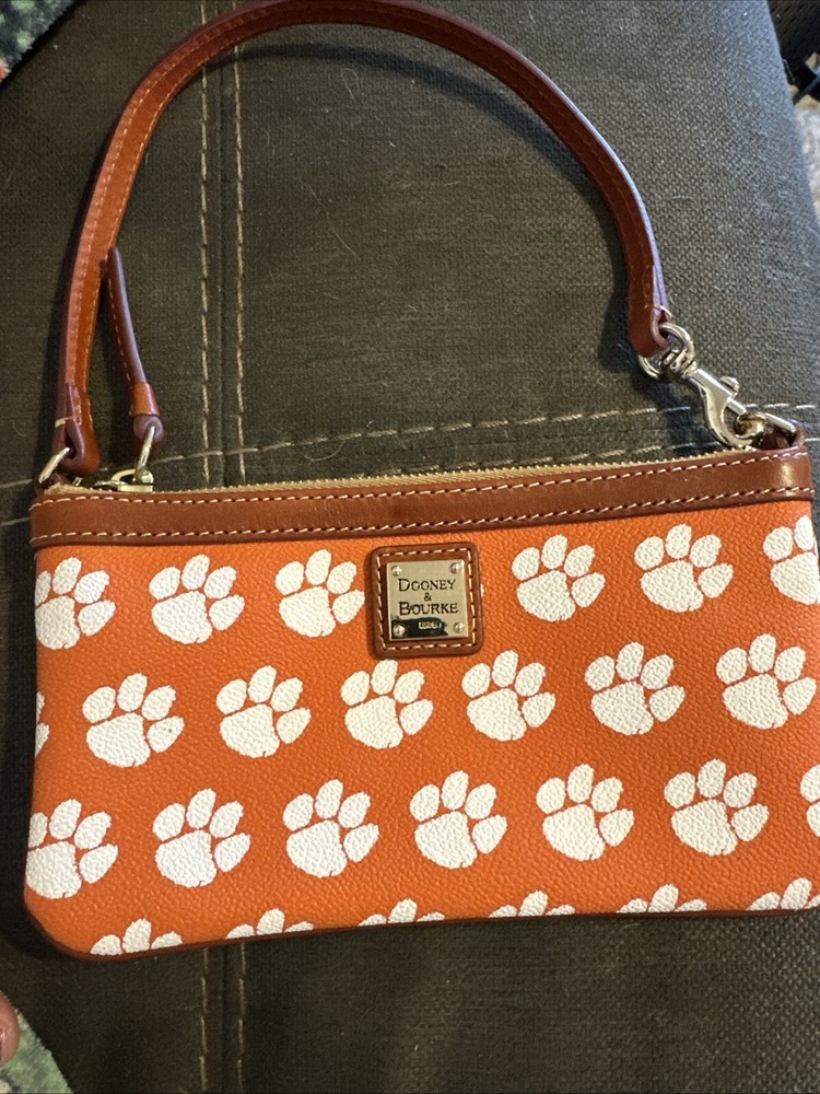 DOONEY & BOURKE MLB Clemson Tigers Monogram Canvas & Leather Wristlet USED