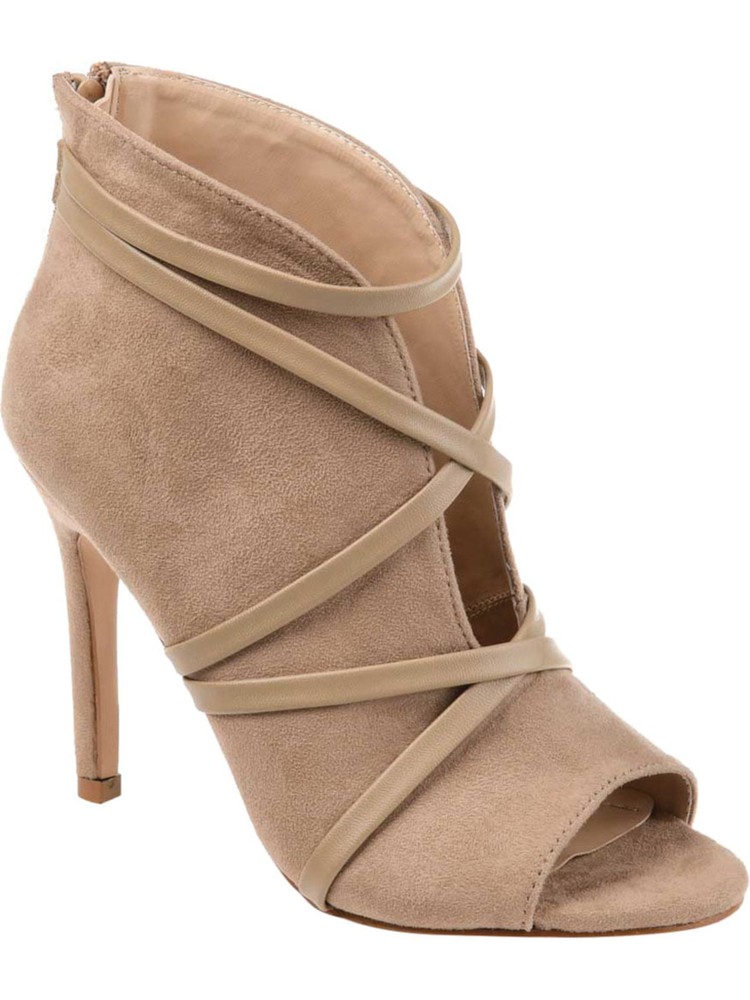 JOURNEE COLLECTION Womens Brown V-Cut Samara Peep Toe Stiletto Booties 8.5 M