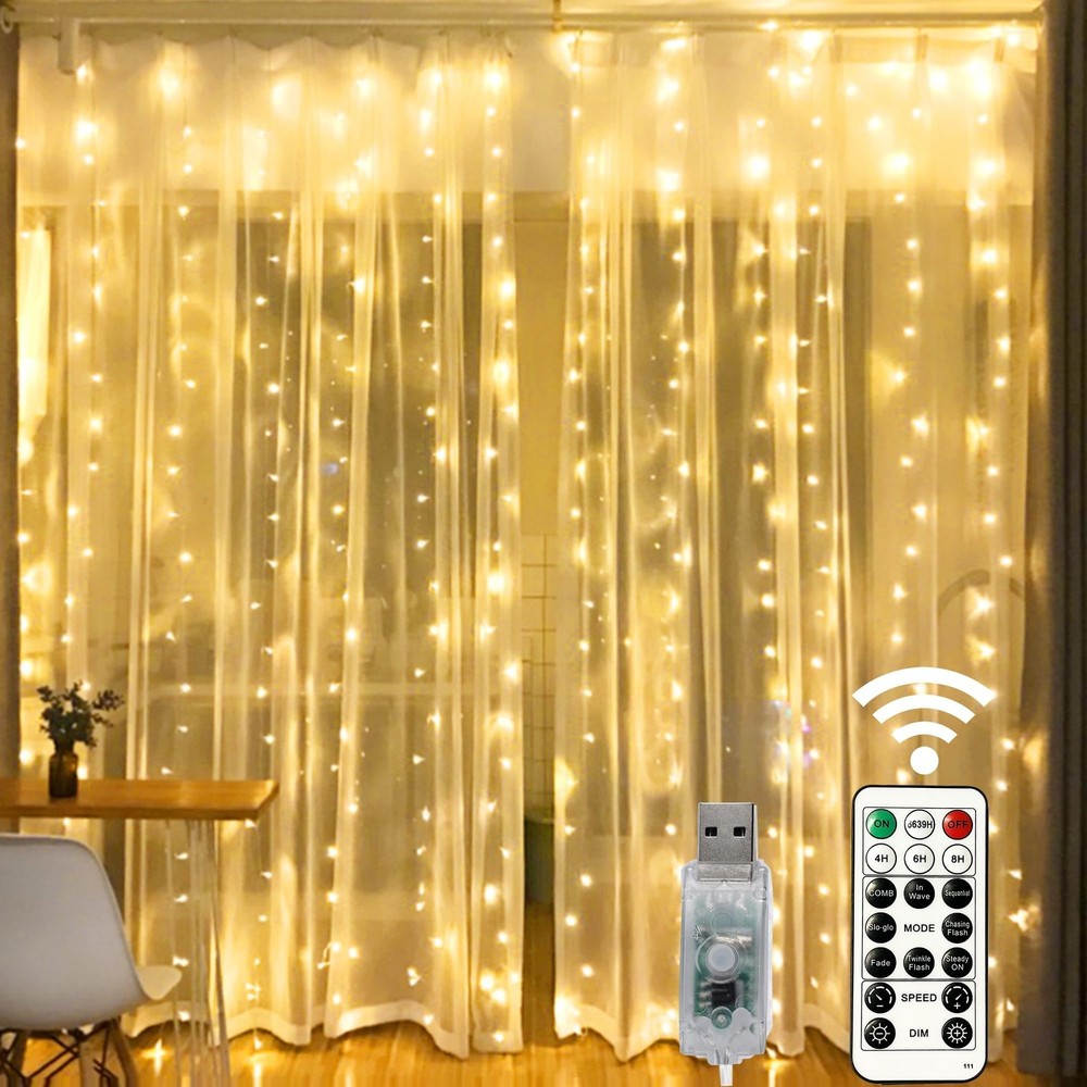 HOME LIGHTING Window Curtain String Lights, 300 LED 8 Lighting Modes Fairy Co...