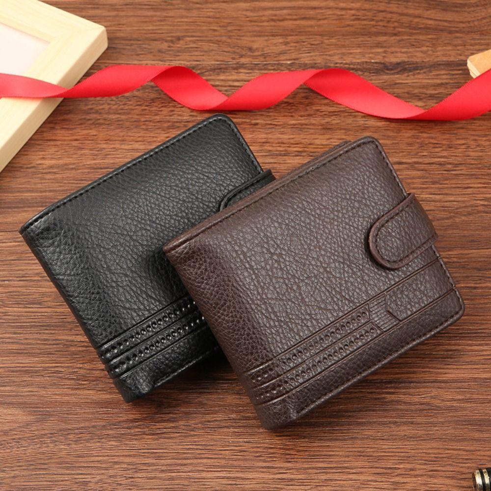 Slim Modern Leather Mini Wallet with Button Card Holder for Men in Solid Colors  