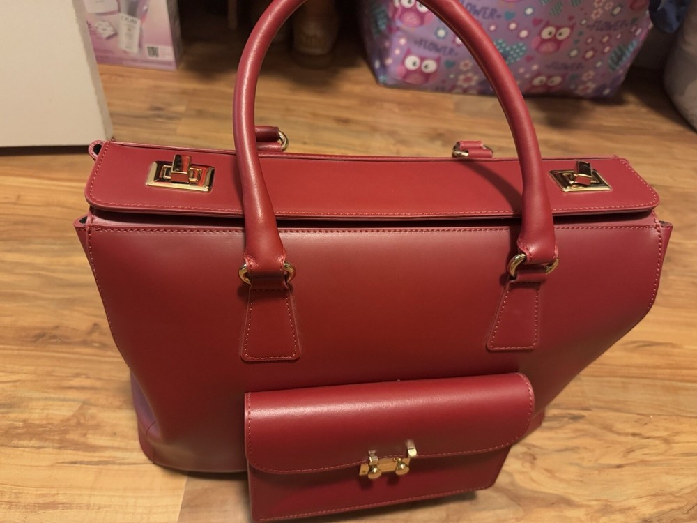 Vittoria Napoli Italian Red Leather Large Satchel Handbag with Two Compartments