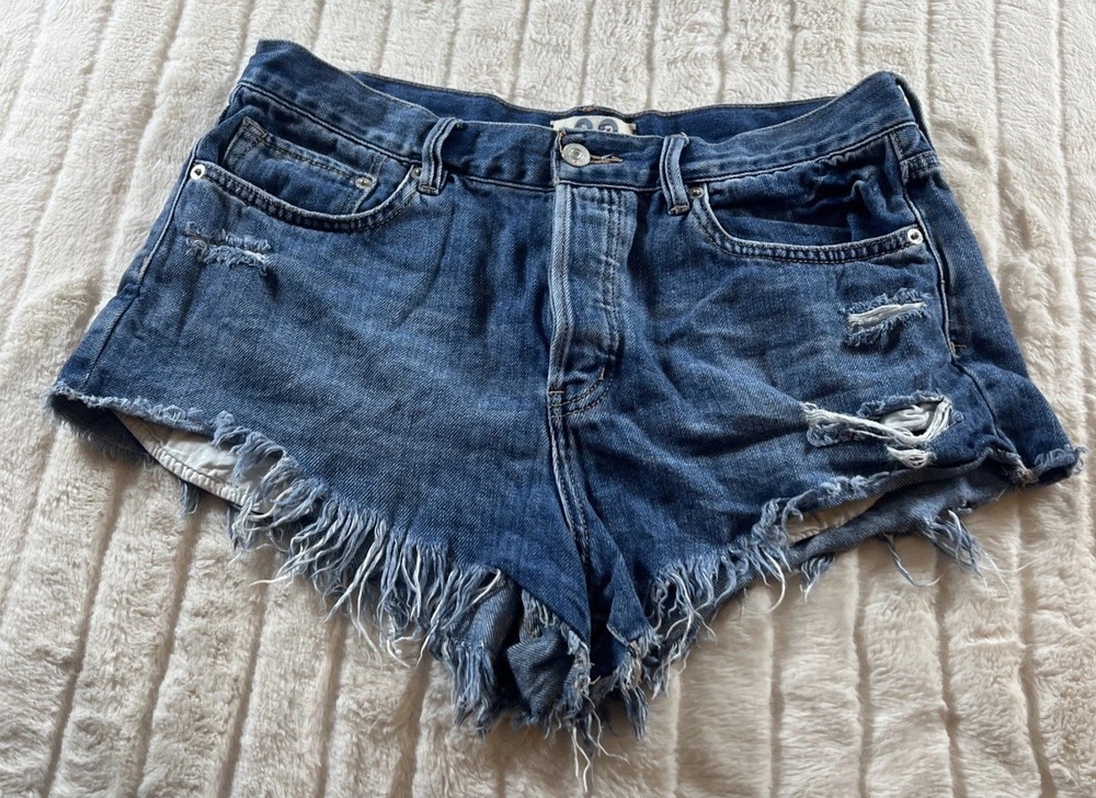 We The Free Free People Distressed Cutoff Denim High Rise Shorts 29 Button Fly