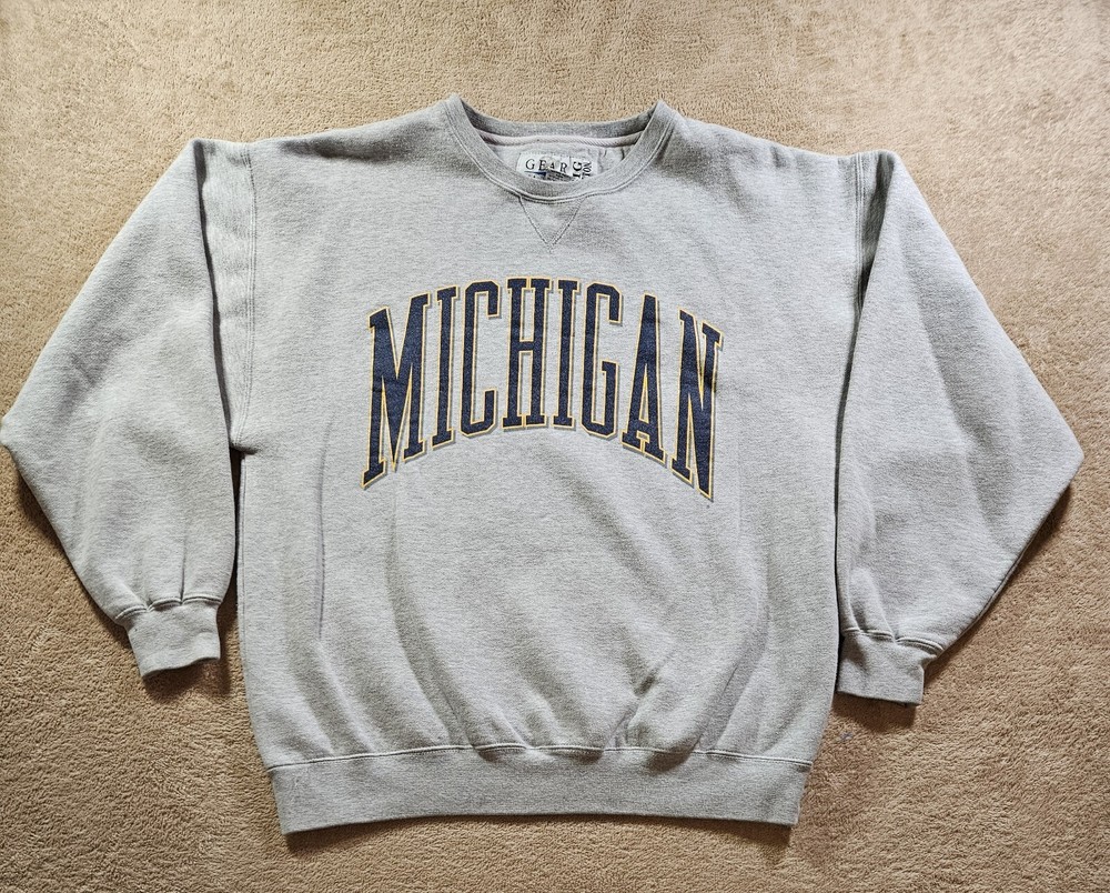 VINTAGE Michigan Wolverines Heavyweight Gray 90s Pullover Sweatshirt NCAA Medium