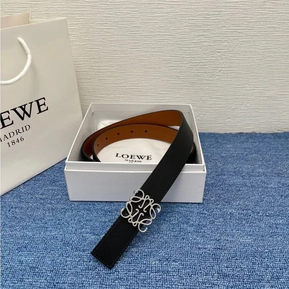 Loewe Black and Brown Belt with Silver Buckle 85cm