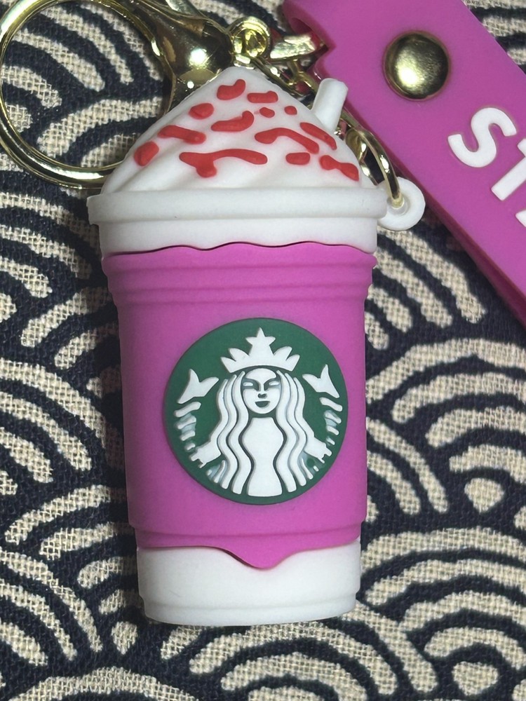 Starbucks Pink w/ Sprinkles Frappuccino Durable 3D Silicon Keychain w/ Logo