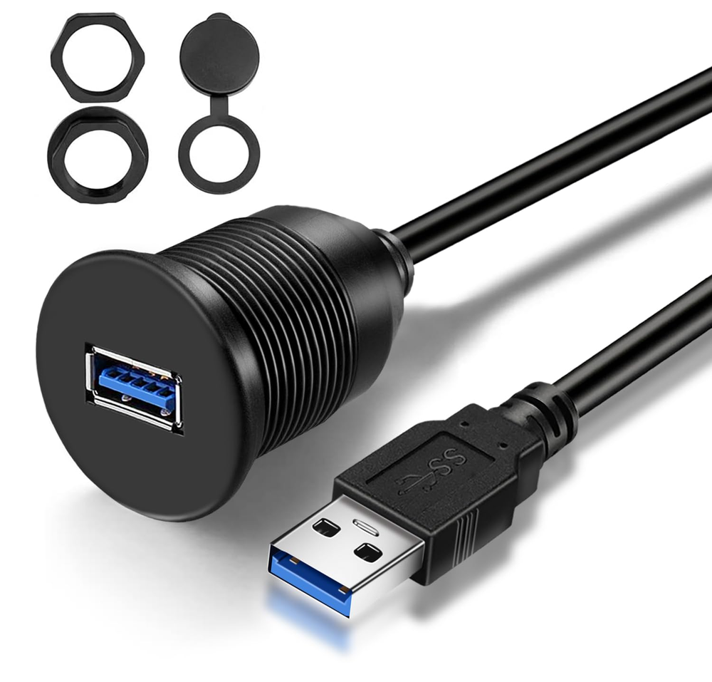 USB 3.0 Car Flush Mount Cable - Male to Female Dash Adapter