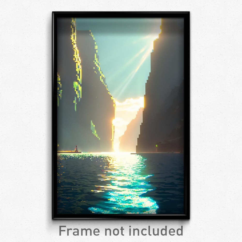 Pixel Art Poster - Gigantic Fjord (8 Bit Psychedelic Trippy Video Game Print)