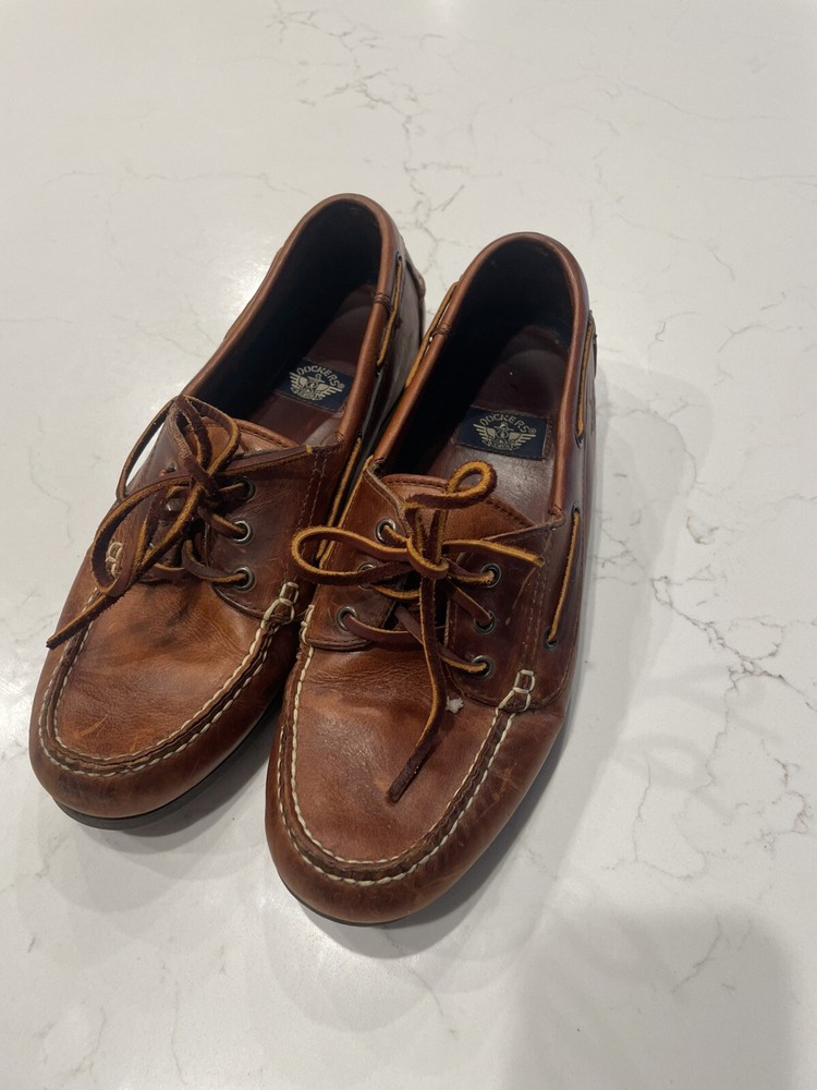 Dockers Brown Leather Boat Shoes for Men Size 9.5 Slide-On Pre-Owned