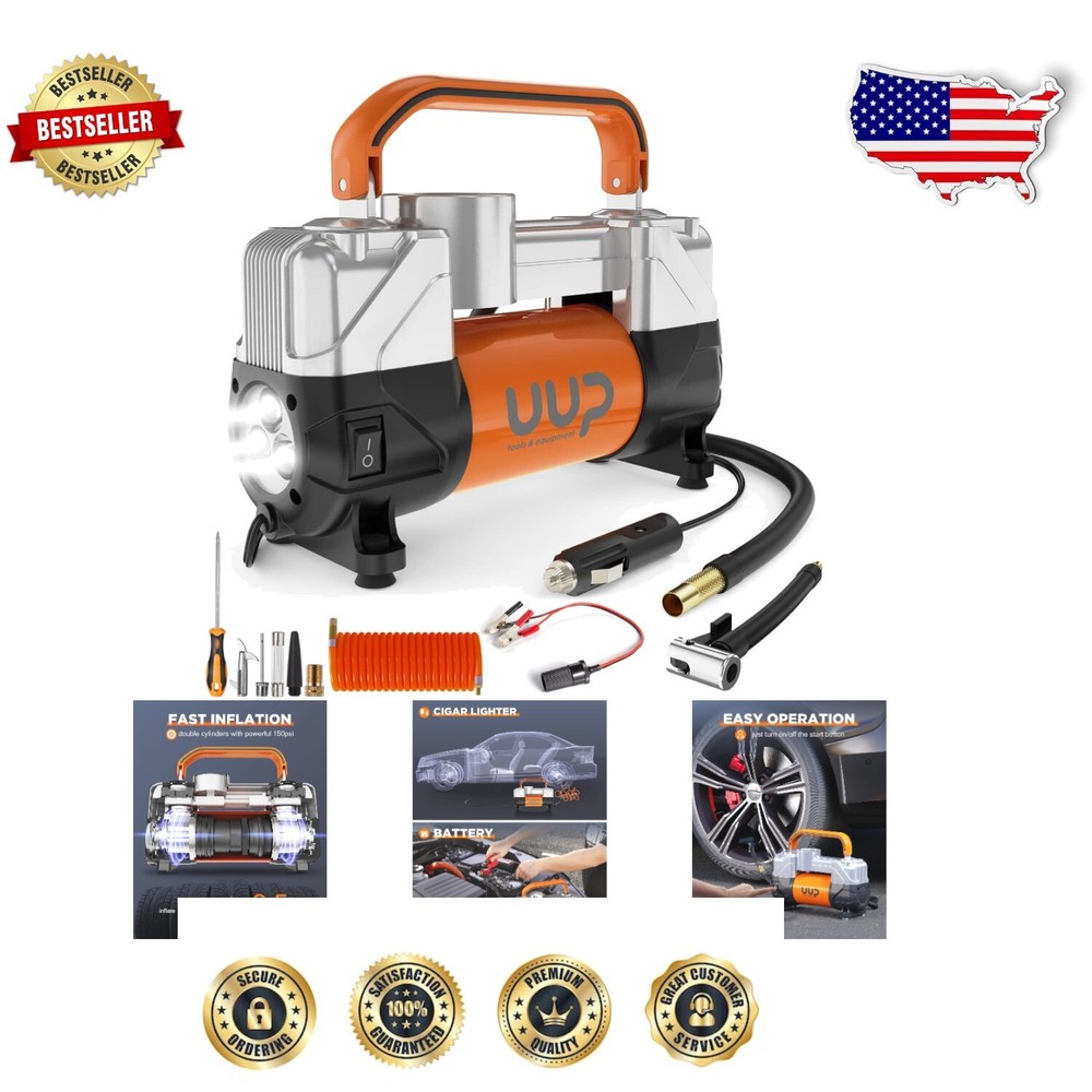 Powerful 150 PSI Compact Tire Inflator for Cars RVs SUVs - Fast 3-Minute Inflation