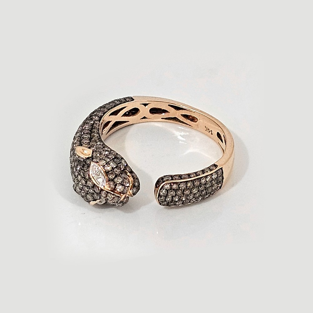 14k Rose GOLD Panther Champagne Natural Diamond  Ring 1.4tcw - Used