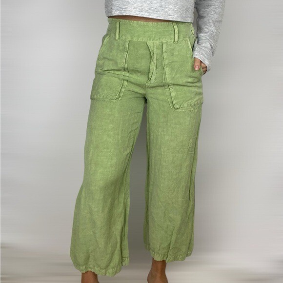 YOUNG FABULOUS & BROKE Linen Blend High Rise Wide Leg Lightweight Boho Beach