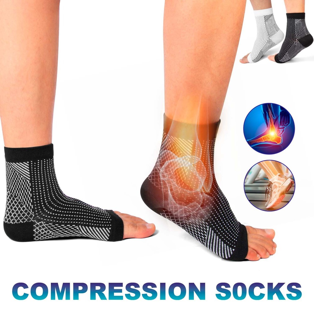 3Pairs Toeless Ankle Brace Socks - Compression Support for Fasciitis Pain Relief