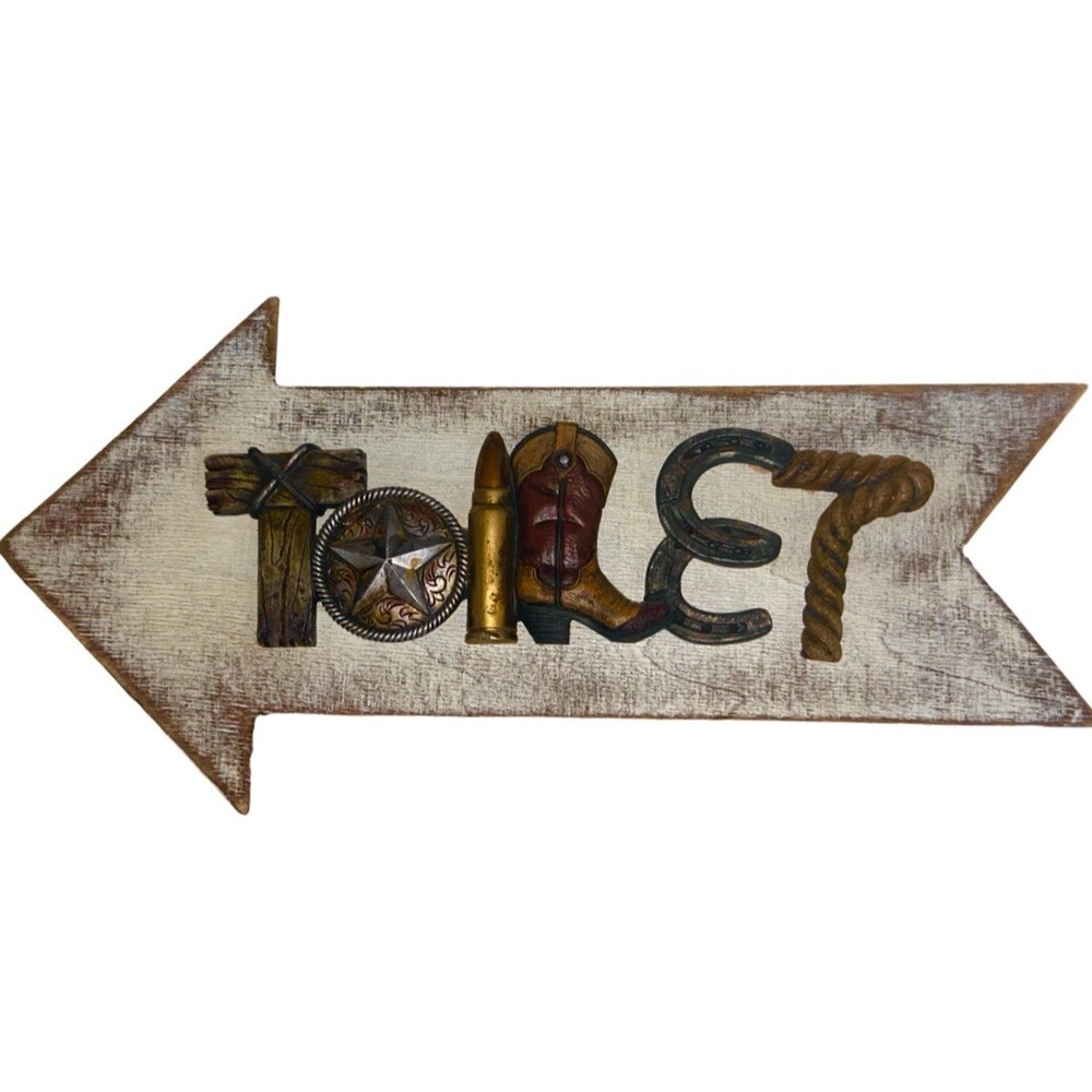 Rustic Distressed Farmhouse Wooden Arrow Wall Sign for Toilet or Bar 25x9.5 Inches
