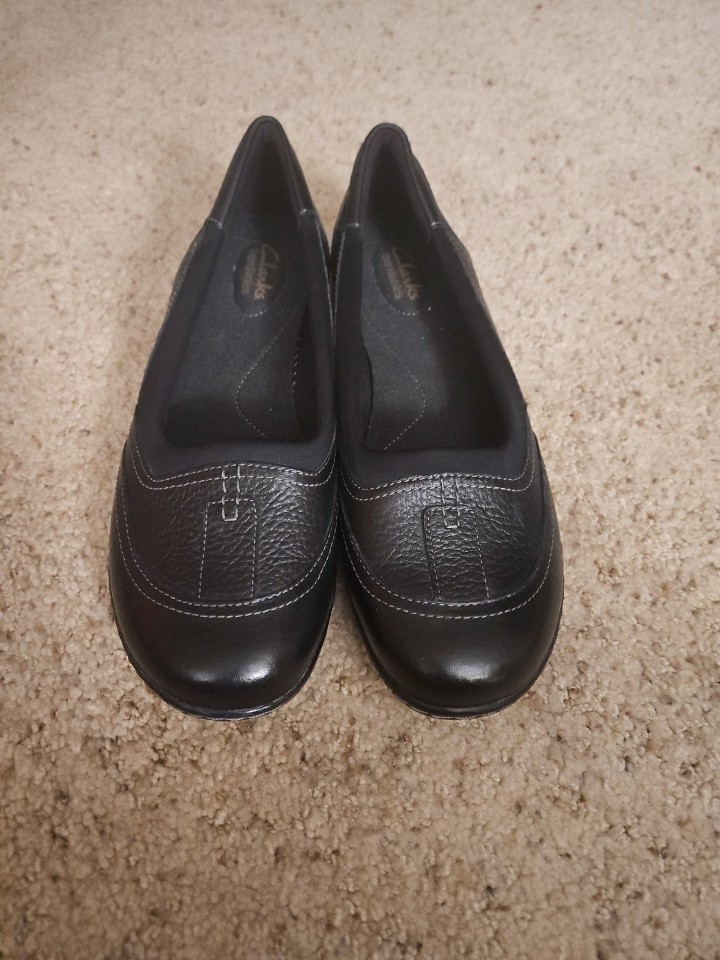 CLARKS Ashalnd Hustle Black Leather Slip-On Loafers Size 10 Men