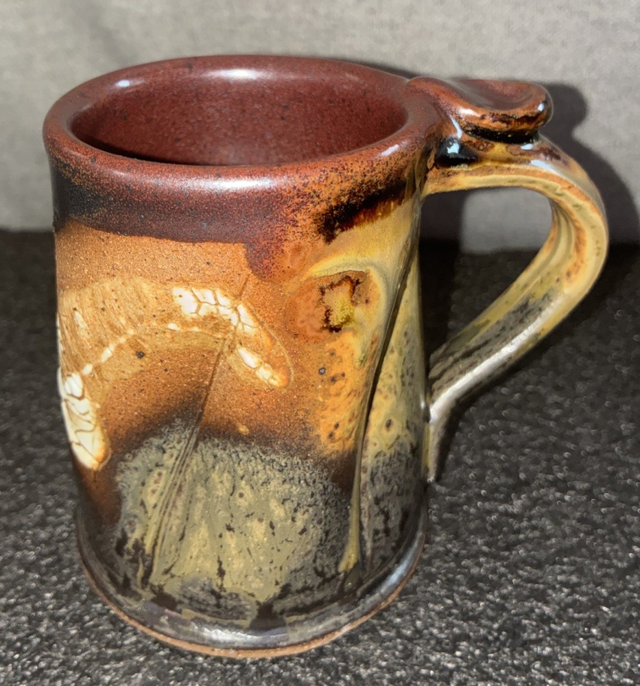 Gorgeous LARRY SPEARS- Indiana Studio Art Pottery 10oz Handled Mug w/ Thumb Rest