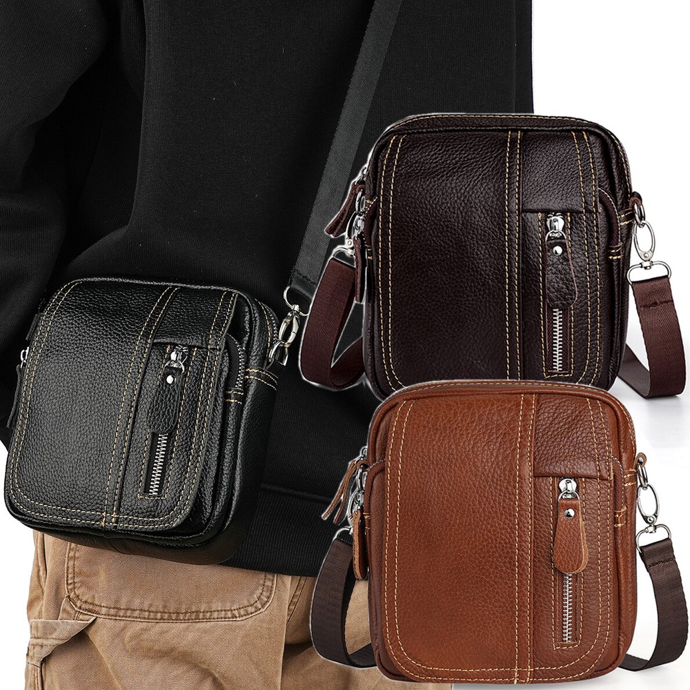 Man Mini Genuine Leather Messenger Shoulder Bag Purse Small Waist Crossbody Bags