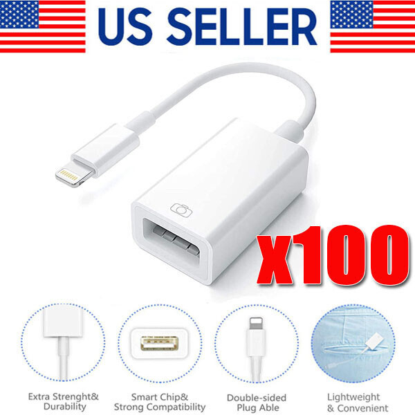 USB Female OTG Adapter Cable for iPhone iPad iPod Camera Connection  