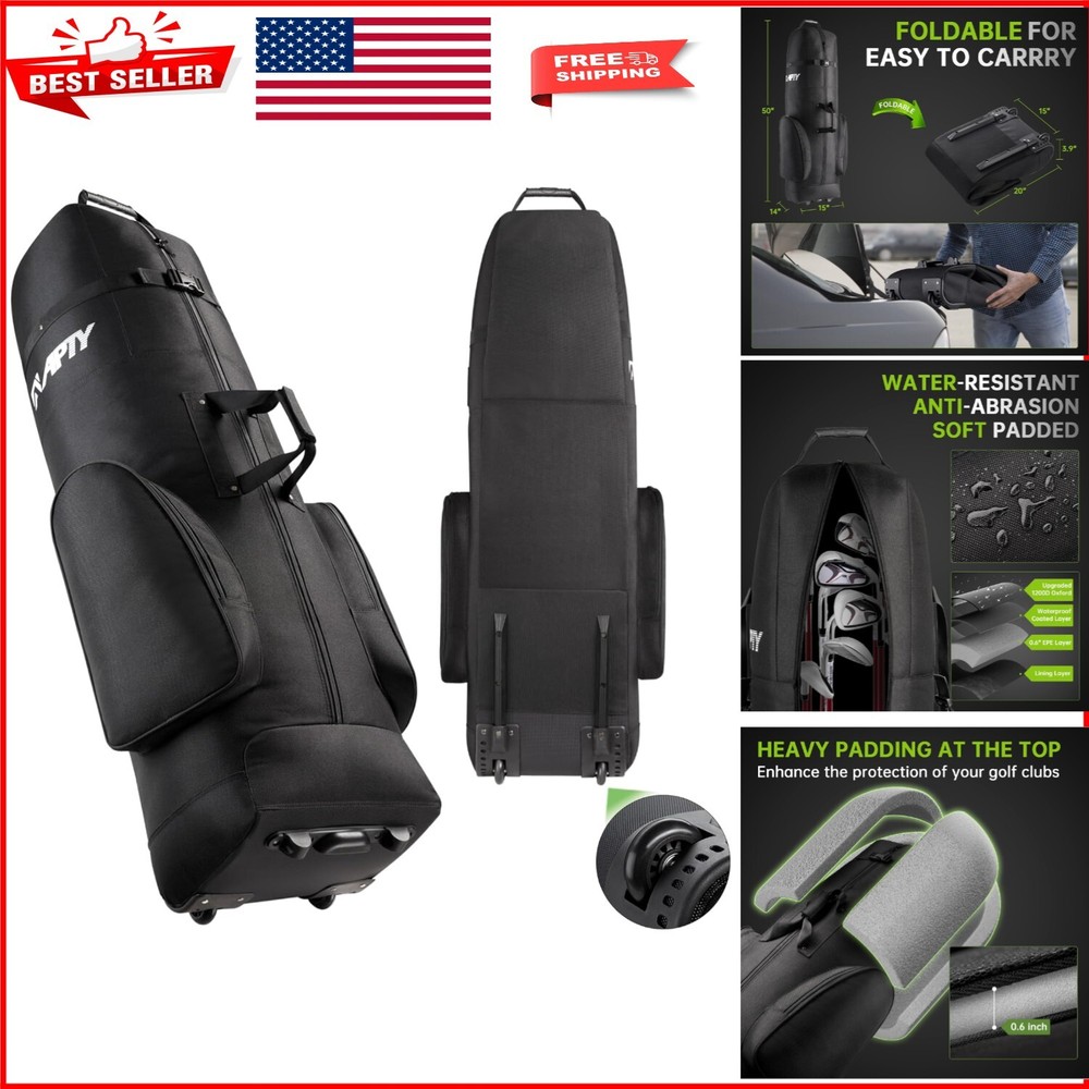 Wheeled Golf Club Travel Bag - Durable 1200D Oxford, Waterproof - 50