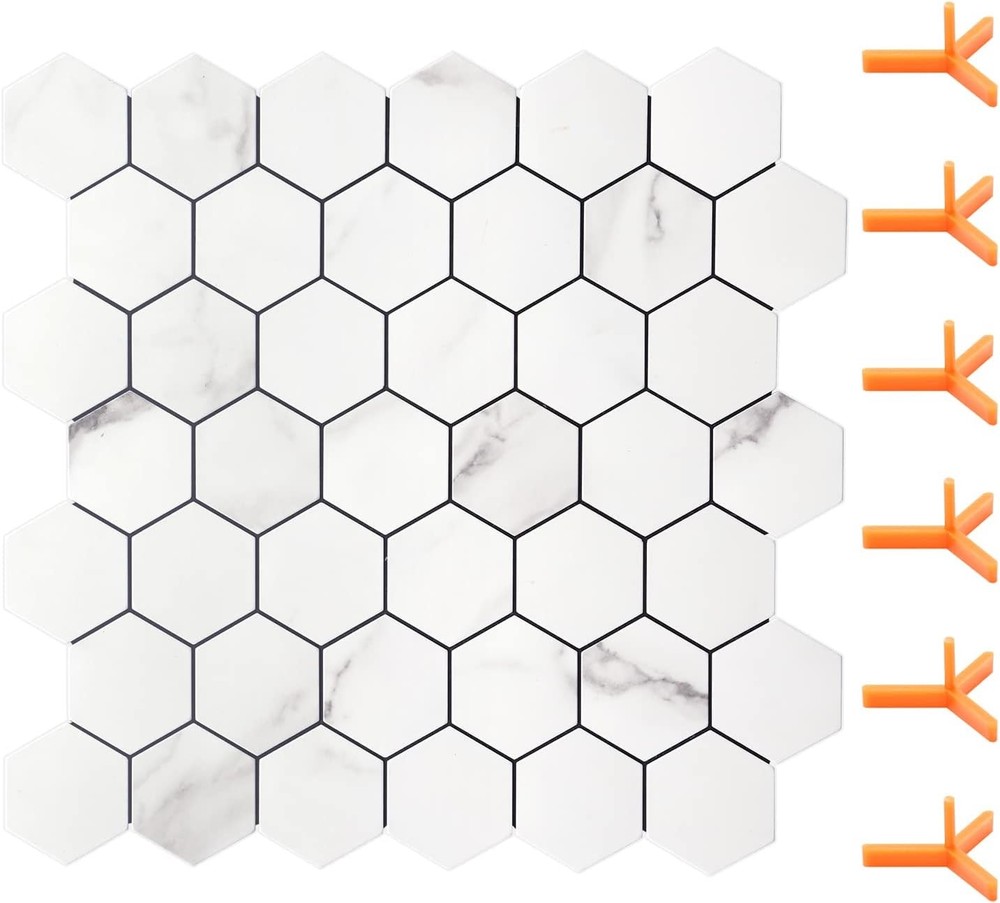 Peel and Stick Backsplash for Kitchen, Self-Adhesive Tile Hexagon White Marble