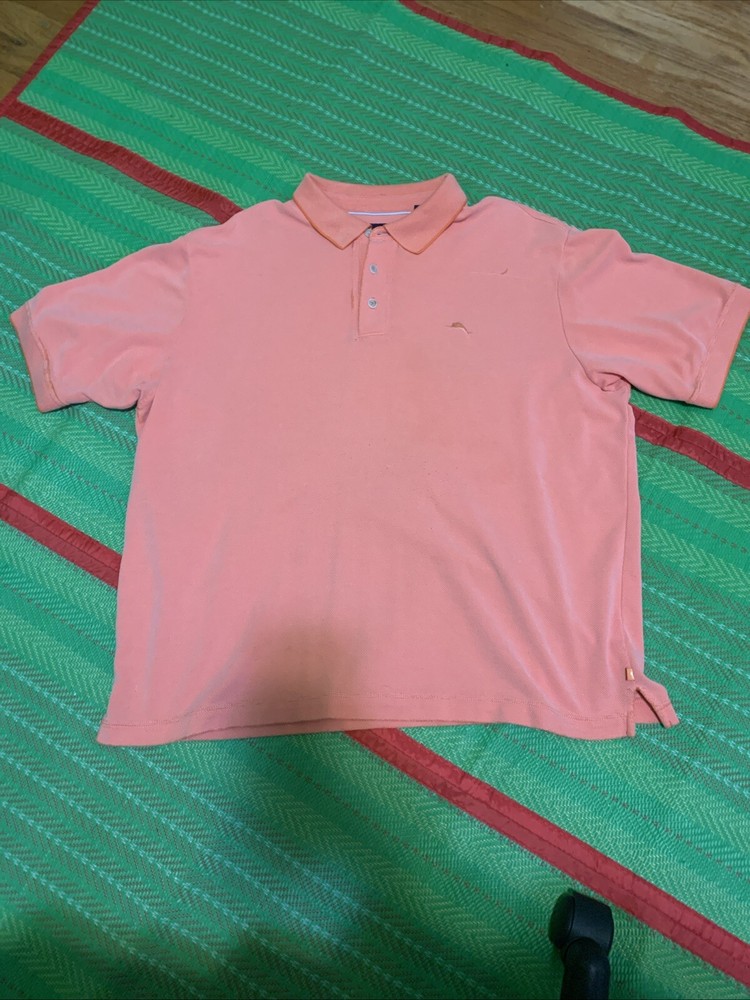 Tommy Bahama Mens XL Peach Golf Polo Short Sleeve Knit Shirt