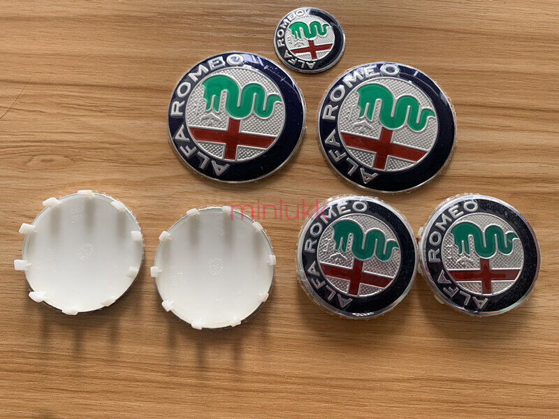 7pcs Silver ALFA ROMEO Car Badges for Hood Rear Wheel Steering 40mm 60mm 74mm